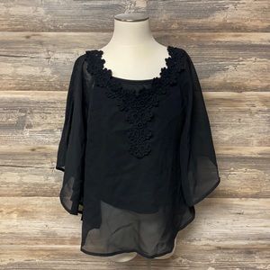 CBR Girl's Lace Chiffon Black Top NWT